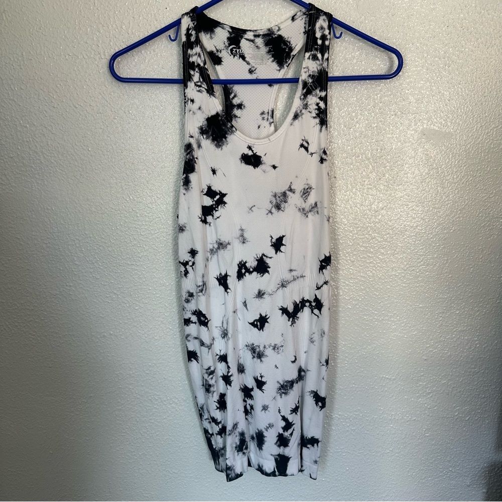 Zyia Active Tie Dye Tank Top Medium Racerback Black White Women's M